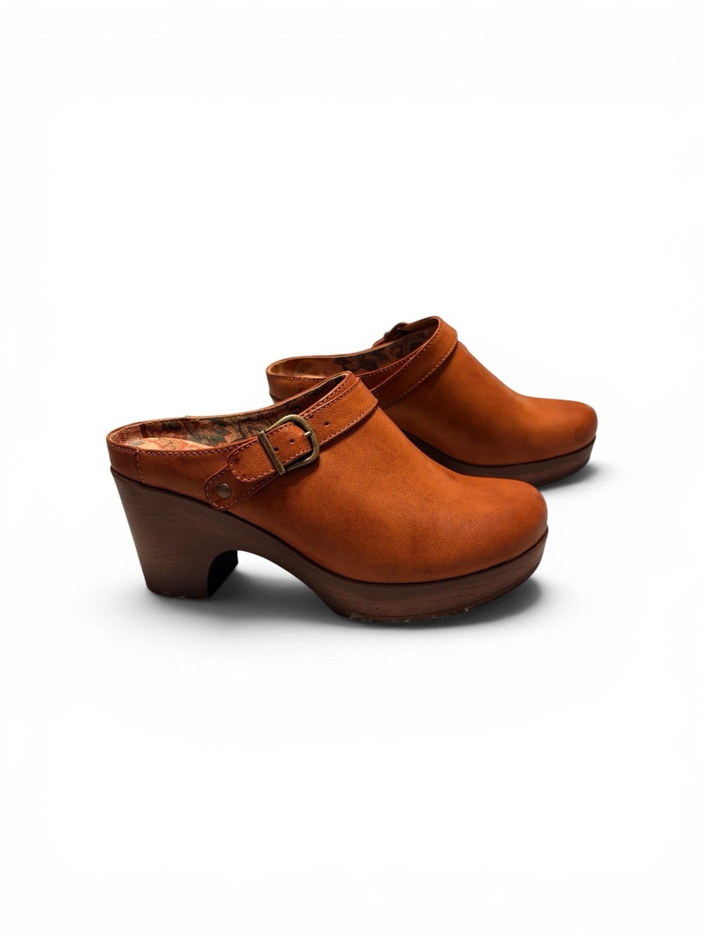 boc Tan Buckle Clog Heels